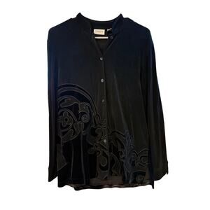 Chicos Travelers Black Slinky Button Down Jacket/ Crushed Velvet Paisley Sz1/M-8